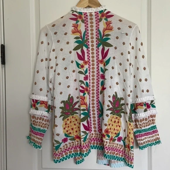 Chico’s Women’s Tropic Trim Cardigan Sweater White/Multi M - Picture 5 of 8